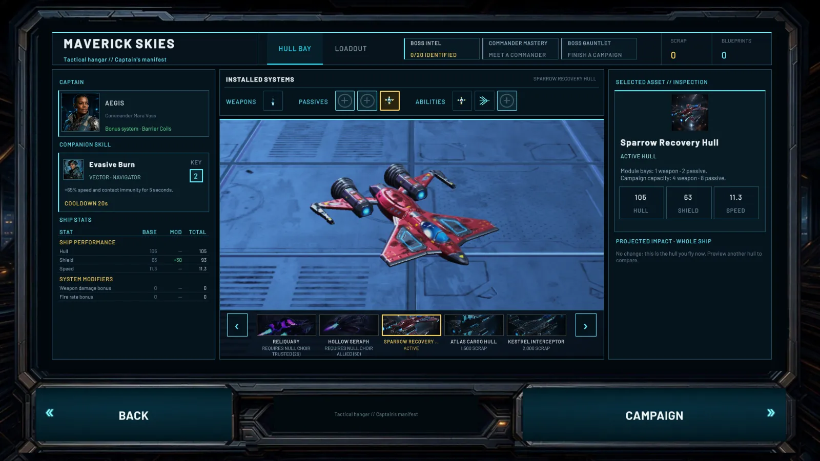 The hangar with ship modules